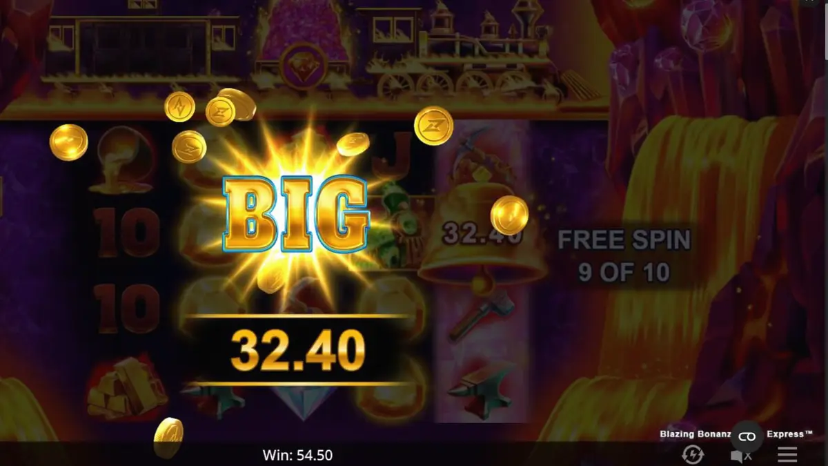 Blazing Bonanza Rush Express slot machine interface featuring mining theme