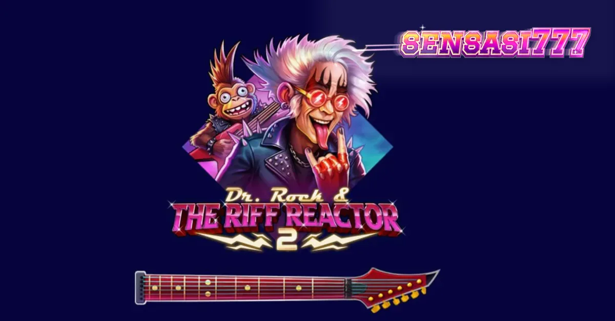 Tampilan visual slot Dr. Rock & the Riff Reactor 2 dengan nuansa panggung konser neon.